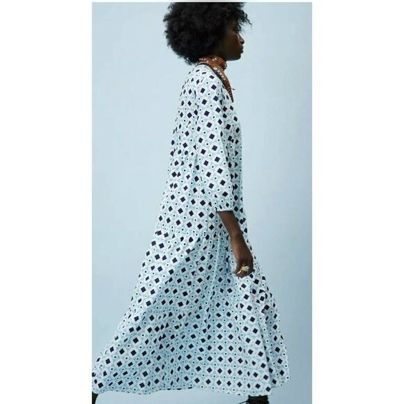 ZARA Print Dress Blue Geometry Print Long Sleeves - Picture 11 of 13
